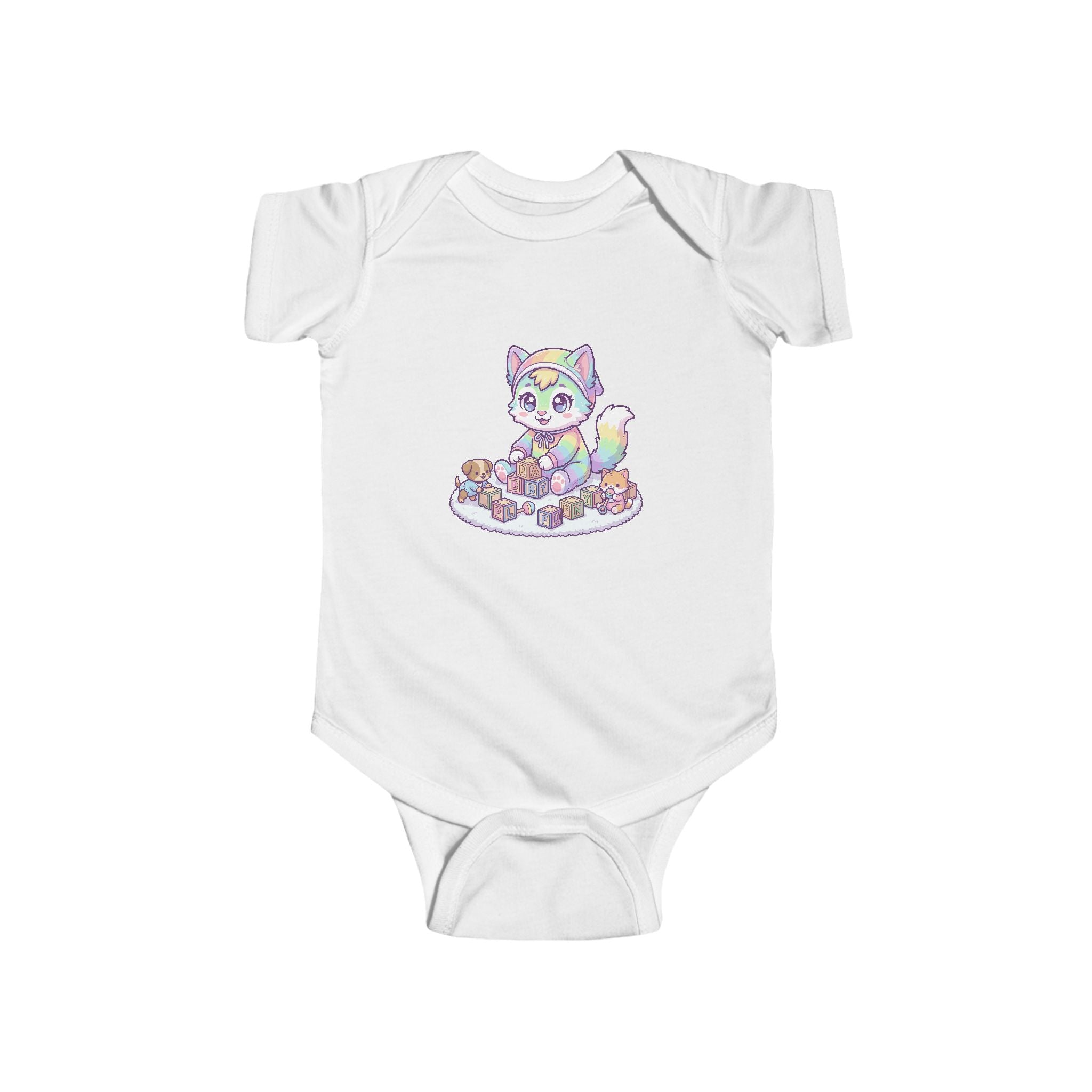Infant Bodysuit — Pastel Rainbow Kitten Graphic Baby Onesie