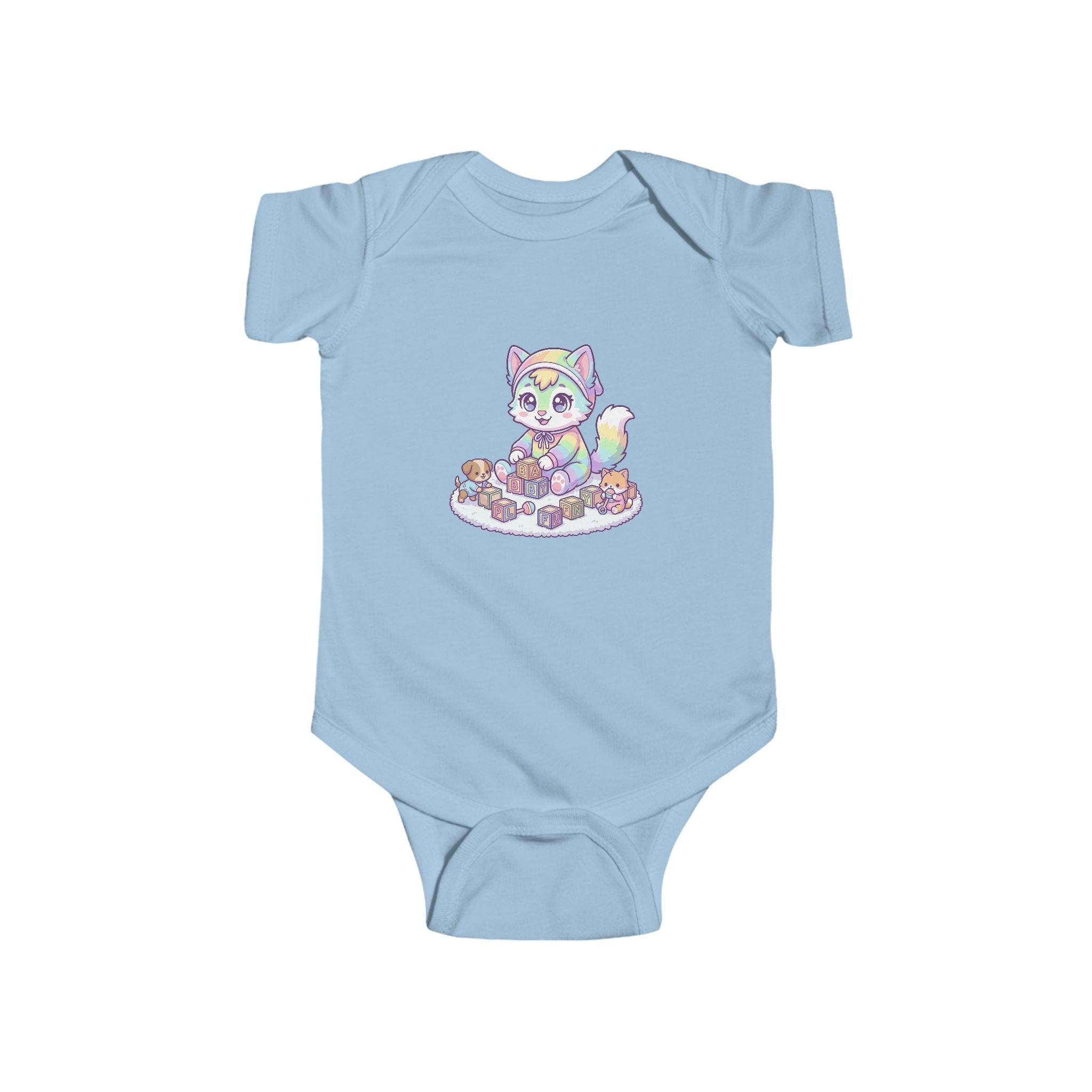 Infant Bodysuit — Pastel Rainbow Kitten Graphic Baby Onesie