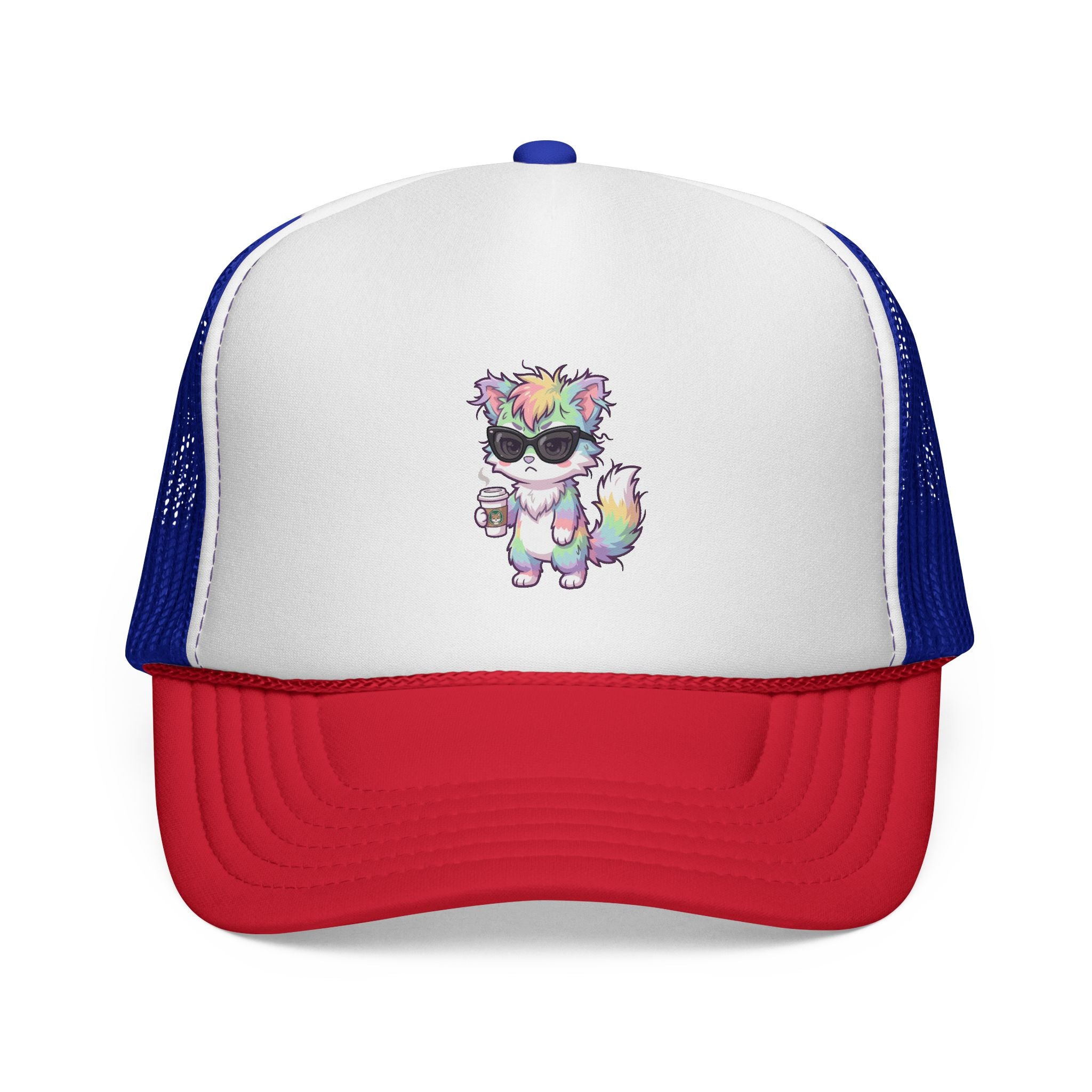 Grumpy Rainbow Furry Trucker Cap — Sunglasses Cute Mesh Back Hat
