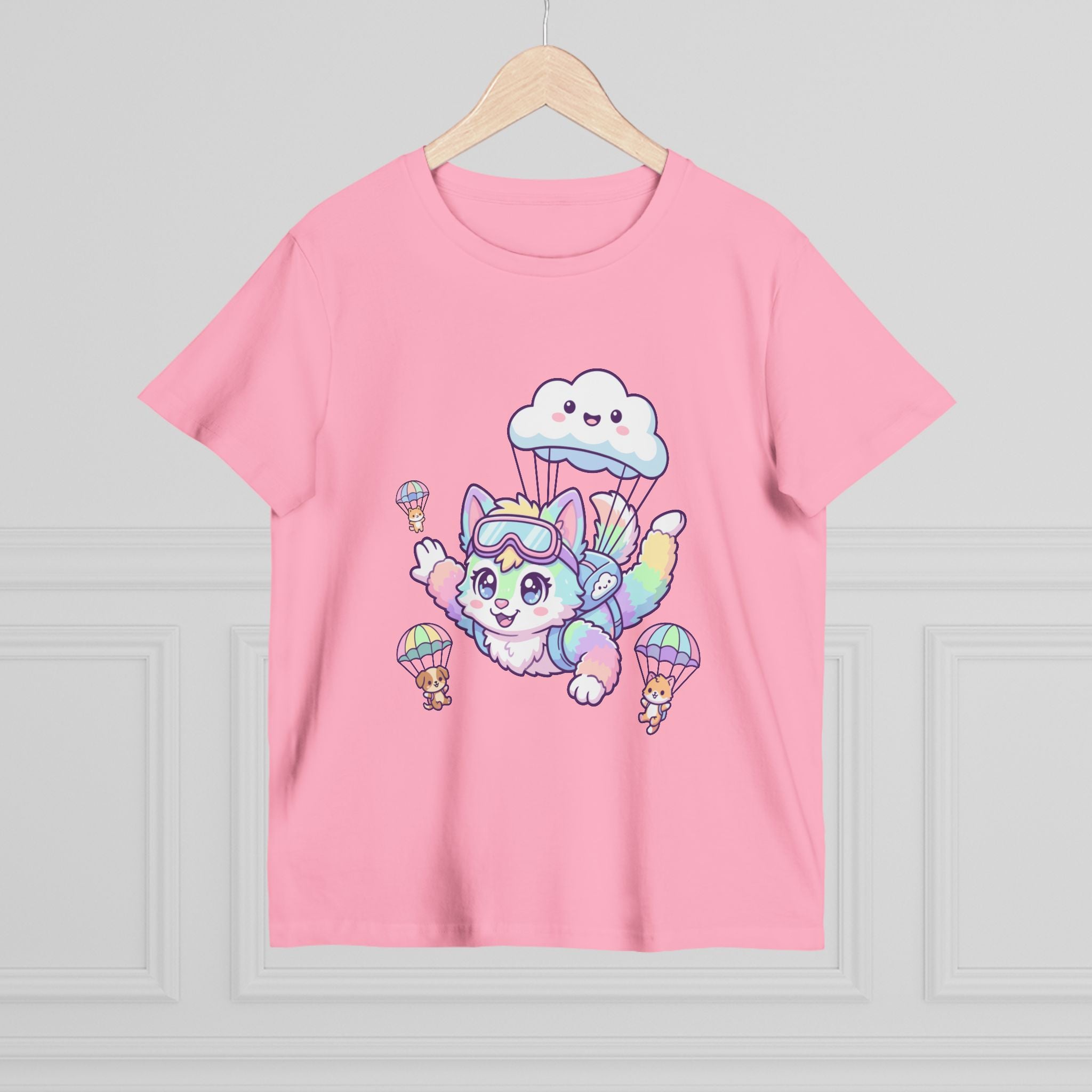 Pastel Rainbow Furry Skydiving Character Tee | Cute Pet Pals
