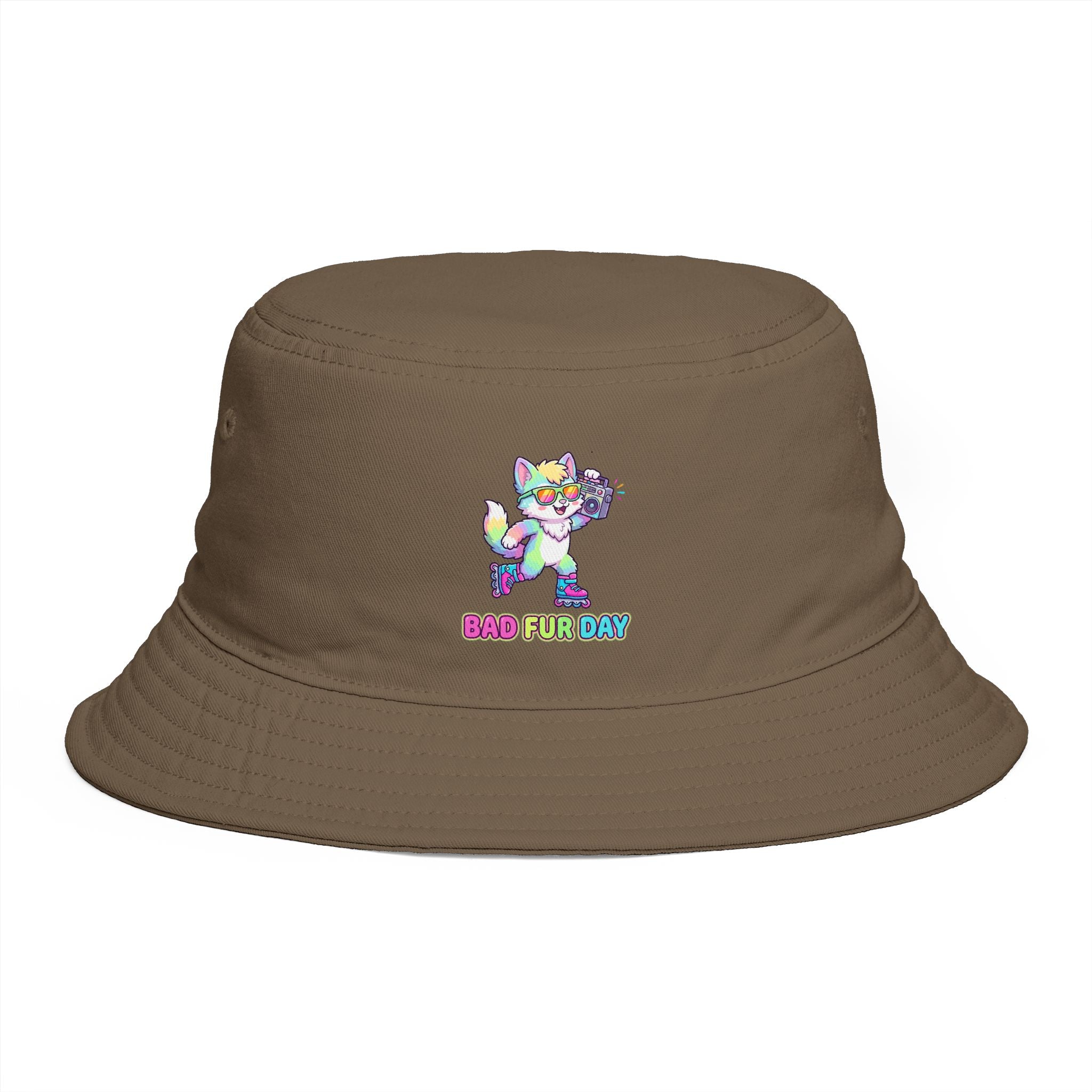 Cute Neon Furry Fox Bucket Hat — "Bad Fur Day" Embroidered Cute Animal Sun Hat