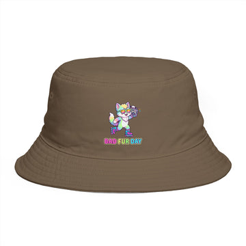 Cute Neon Furry Fox Bucket Hat — "Bad Fur Day" Embroidered Cute Animal Sun Hat