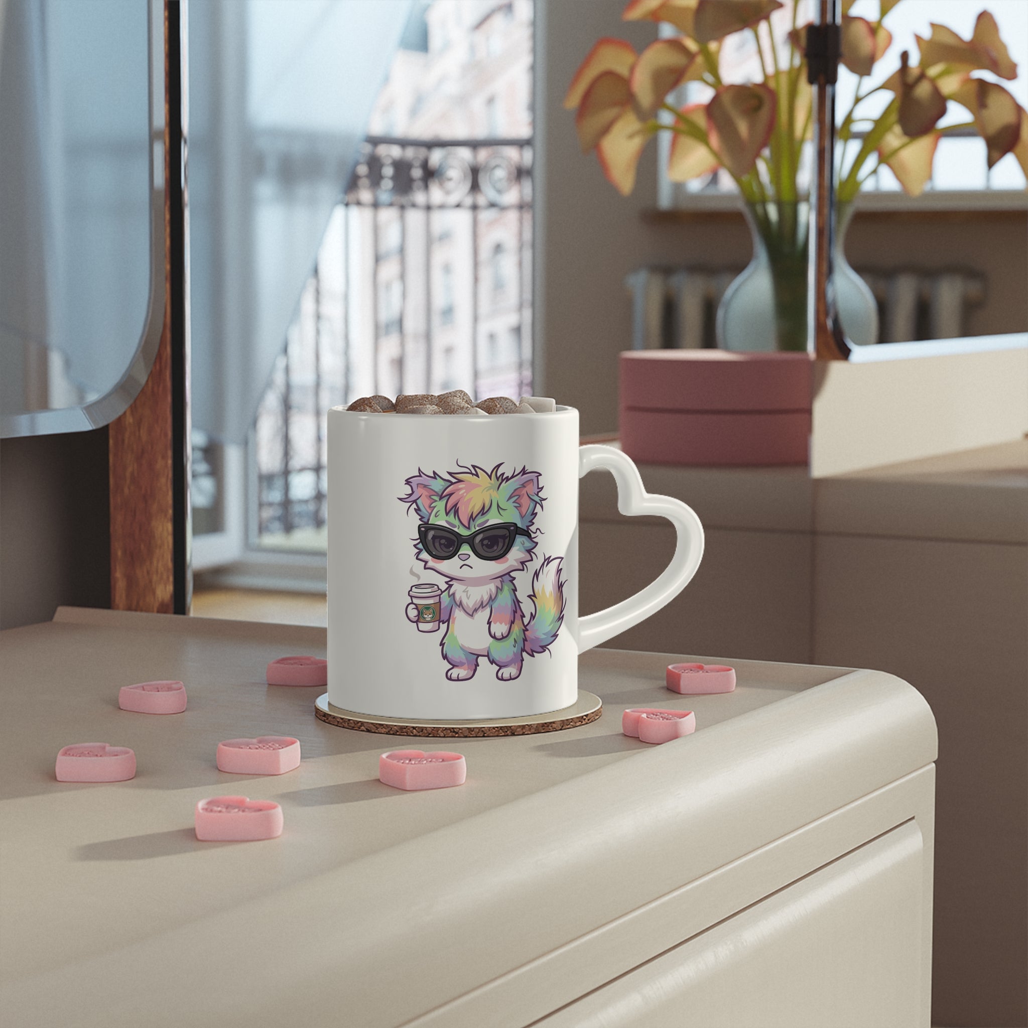 Heart Mug — Cute Grumpy Rainbow Furry Illustration Coffee Cup