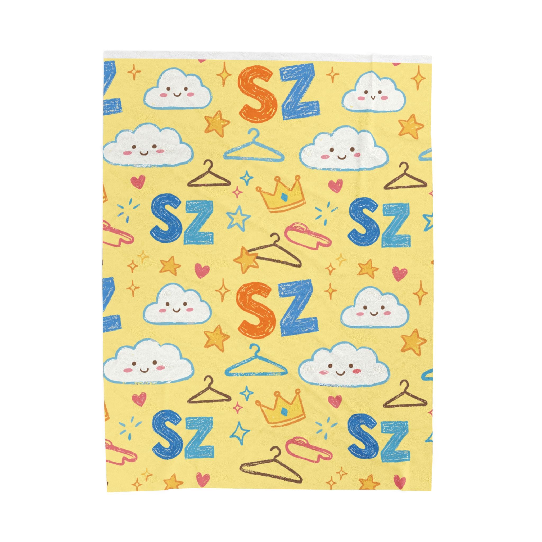 Plush Blanket - Yellow Sleepy Clouds & 'Zs' Kids Velveteen Throw