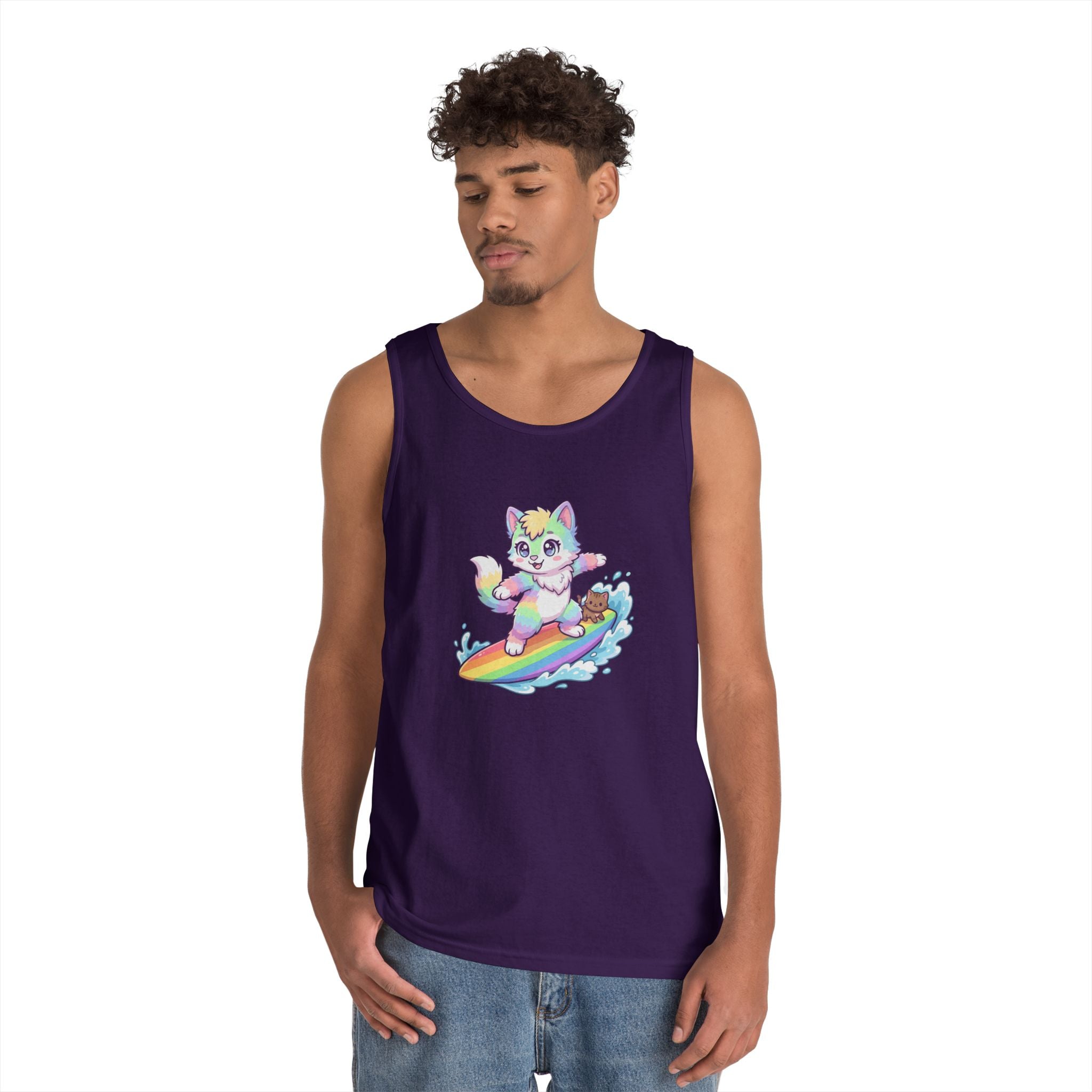 Kawaii Cat Surfing Rainbow Tank