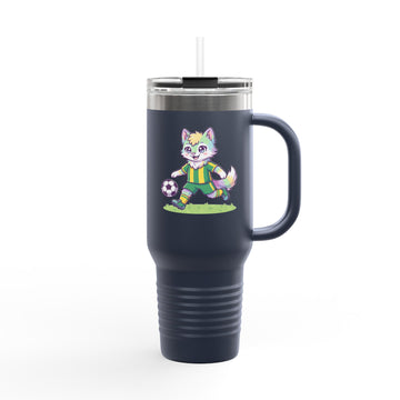 40oz Insulated Travel Mug — Cute Soccer Pastel Fox Design