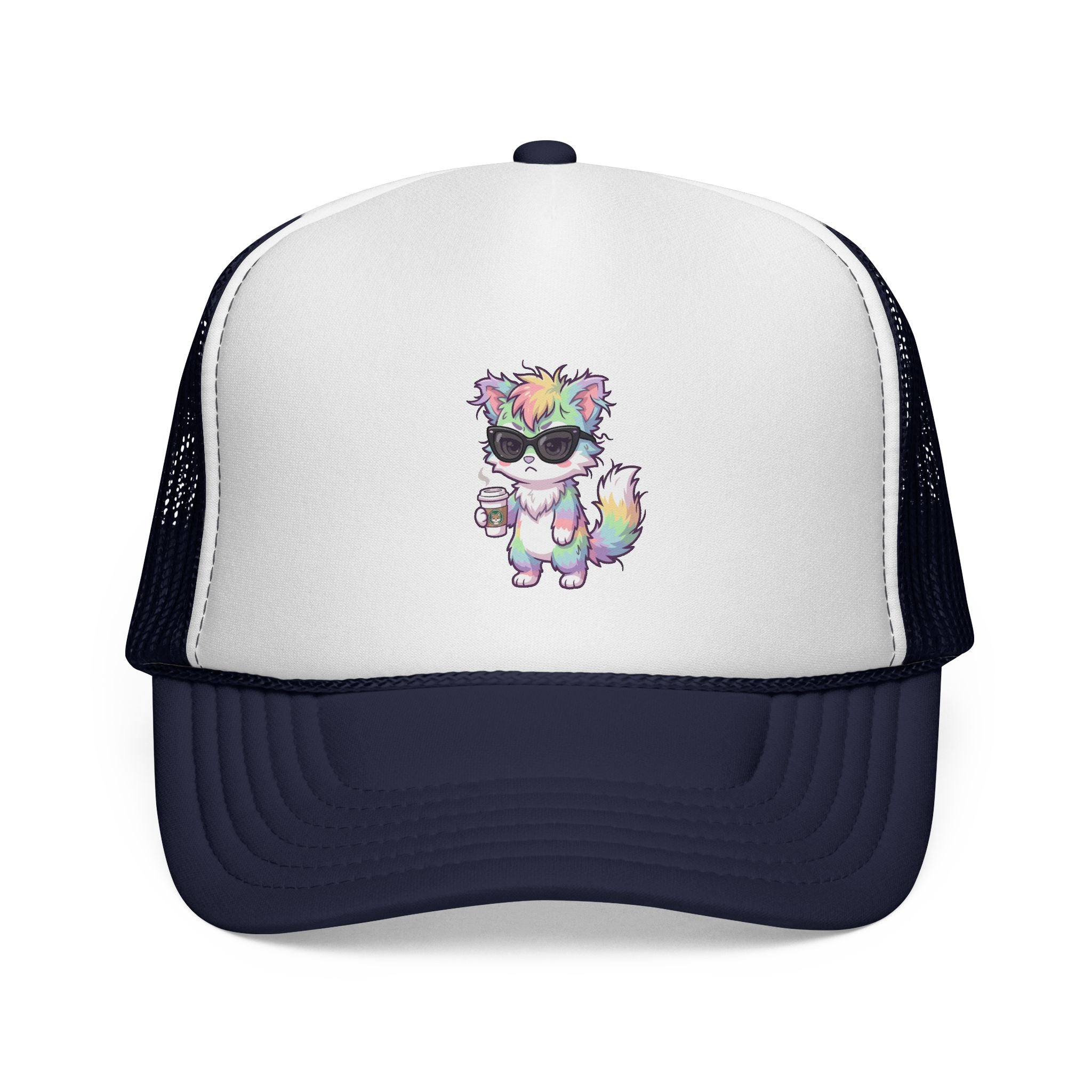 Grumpy Rainbow Furry Trucker Cap — Sunglasses Cute Mesh Back Hat
