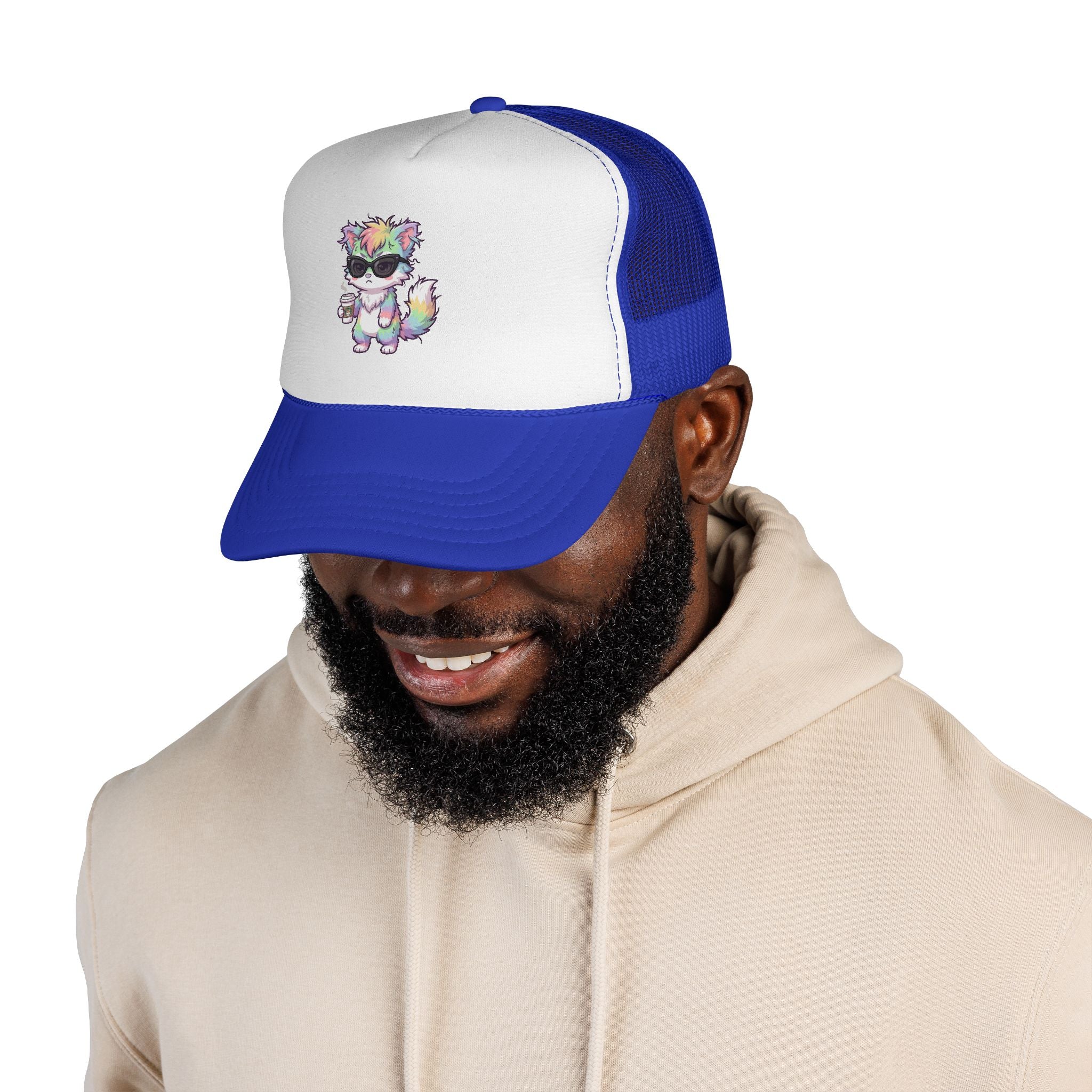 Grumpy Rainbow Furry Trucker Cap — Sunglasses Cute Mesh Back Hat