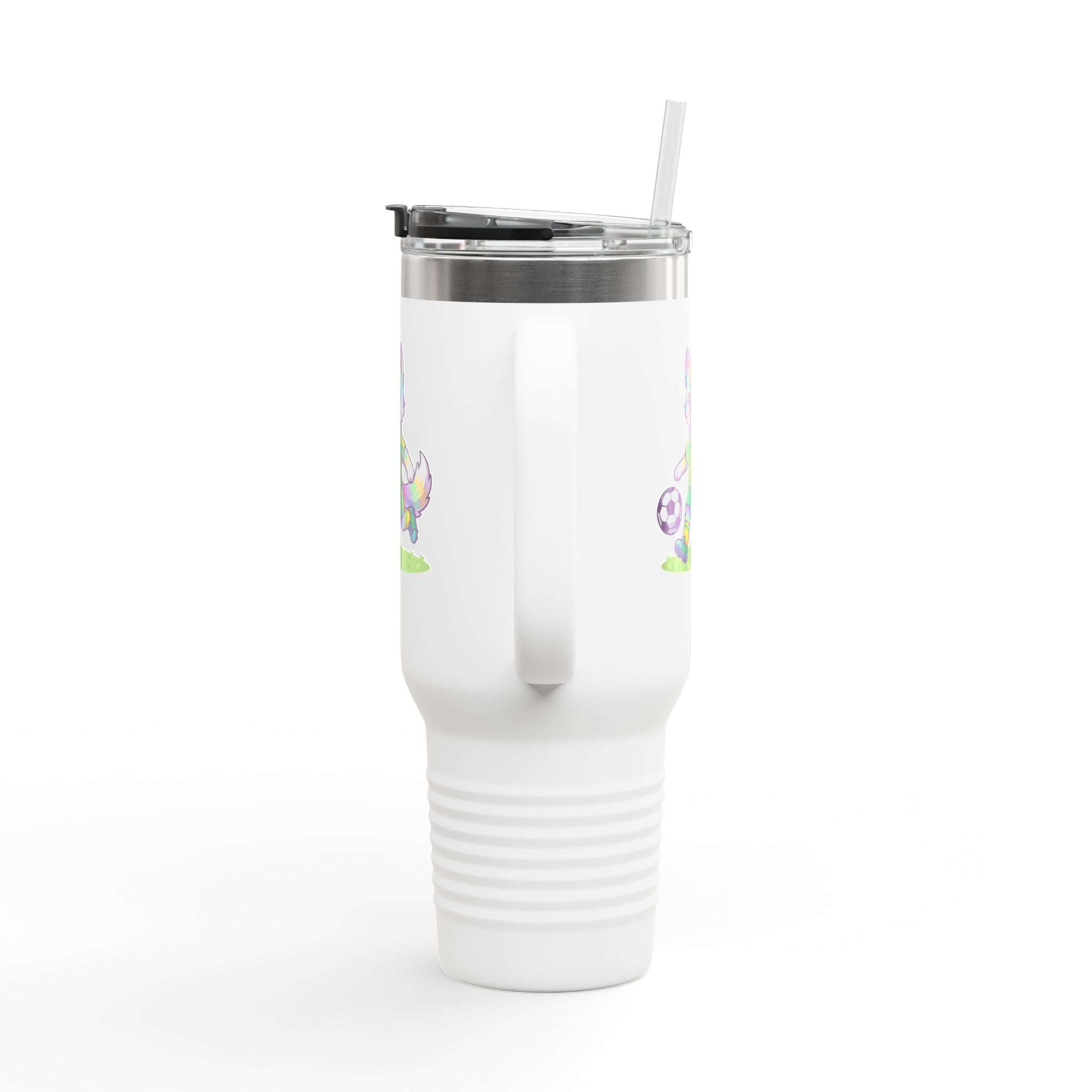 40oz Insulated Travel Mug — Cute Soccer Pastel Fox Design