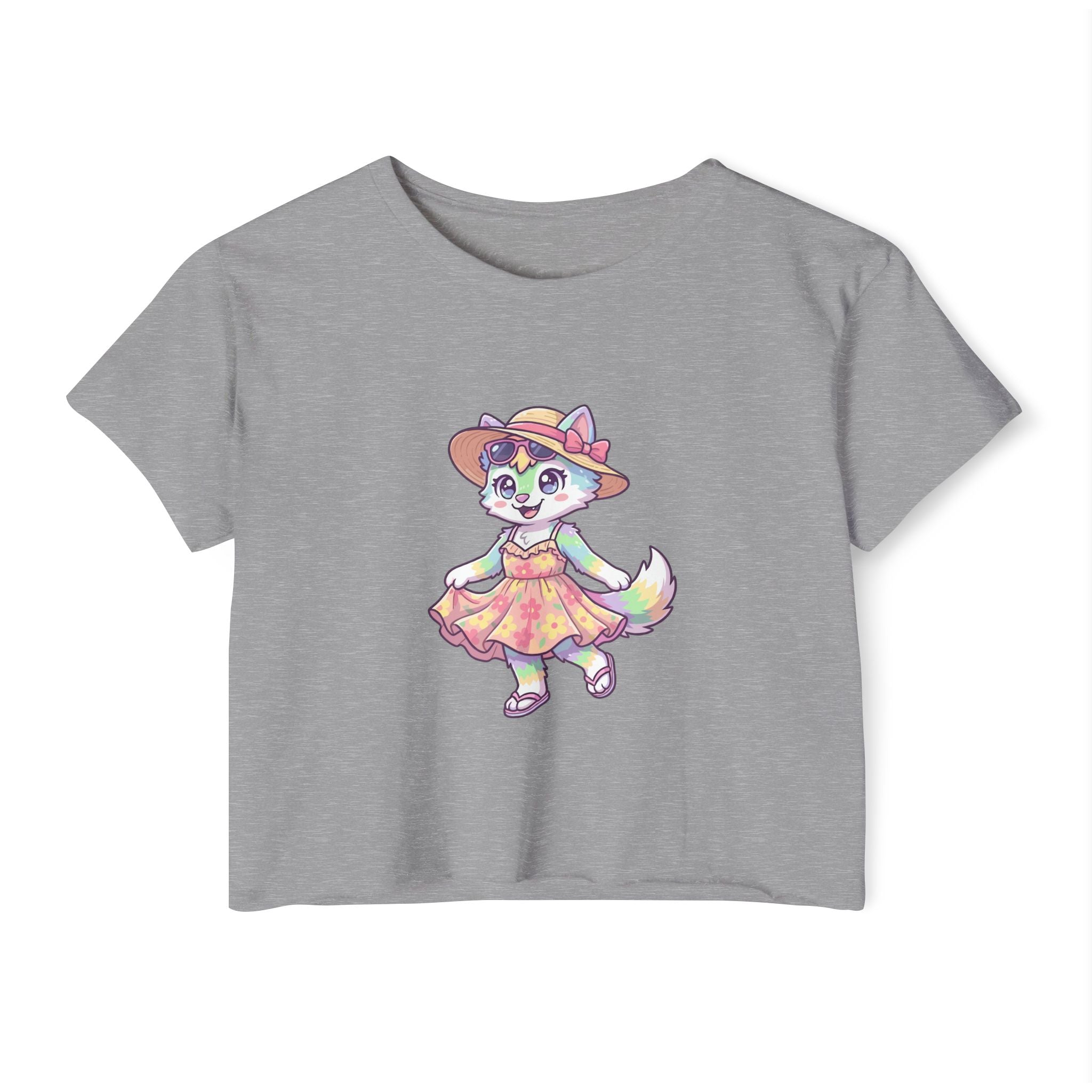 Summer Kawaii Festival Fox Crop Top — Cute Colorful Dancing Fox Graphic