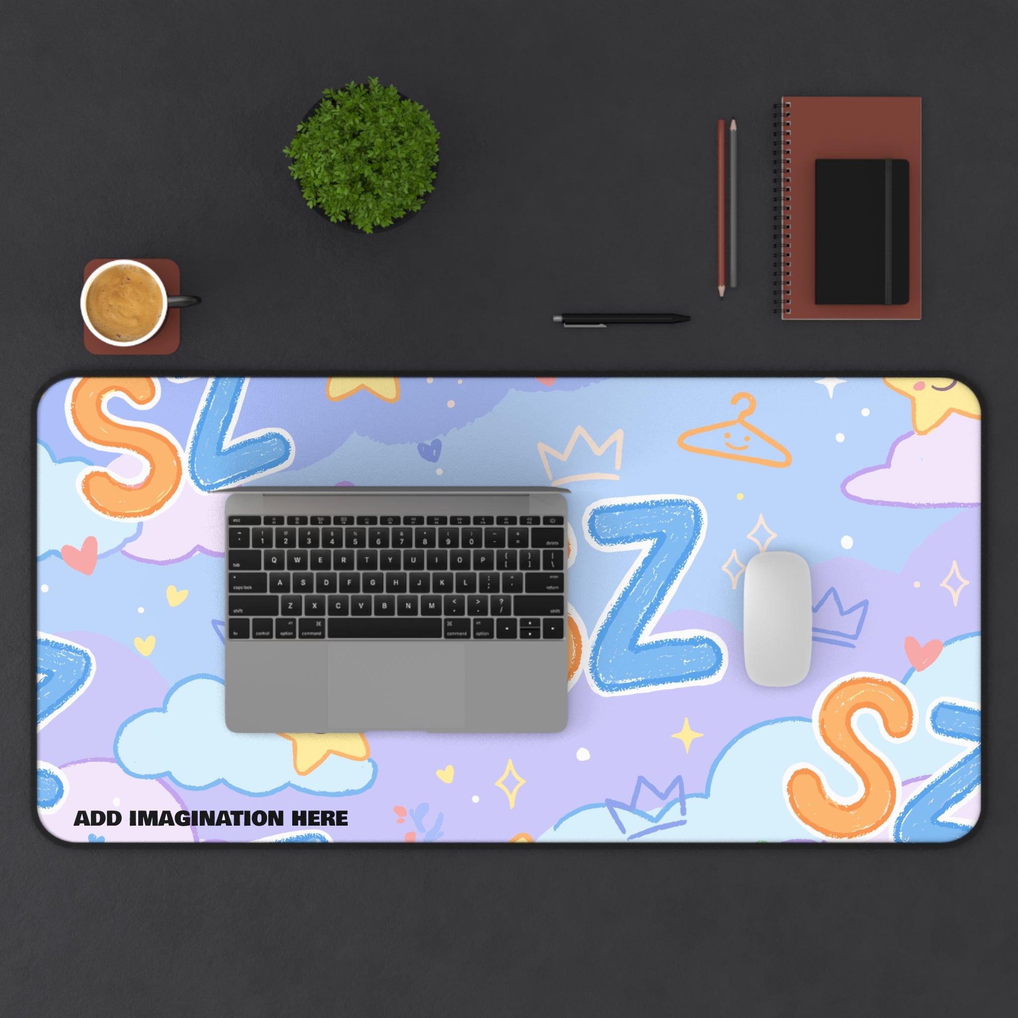 Cute Pastel 'SZ' Desk Mat — Kawaii Stars & Clouds Mouse Pad