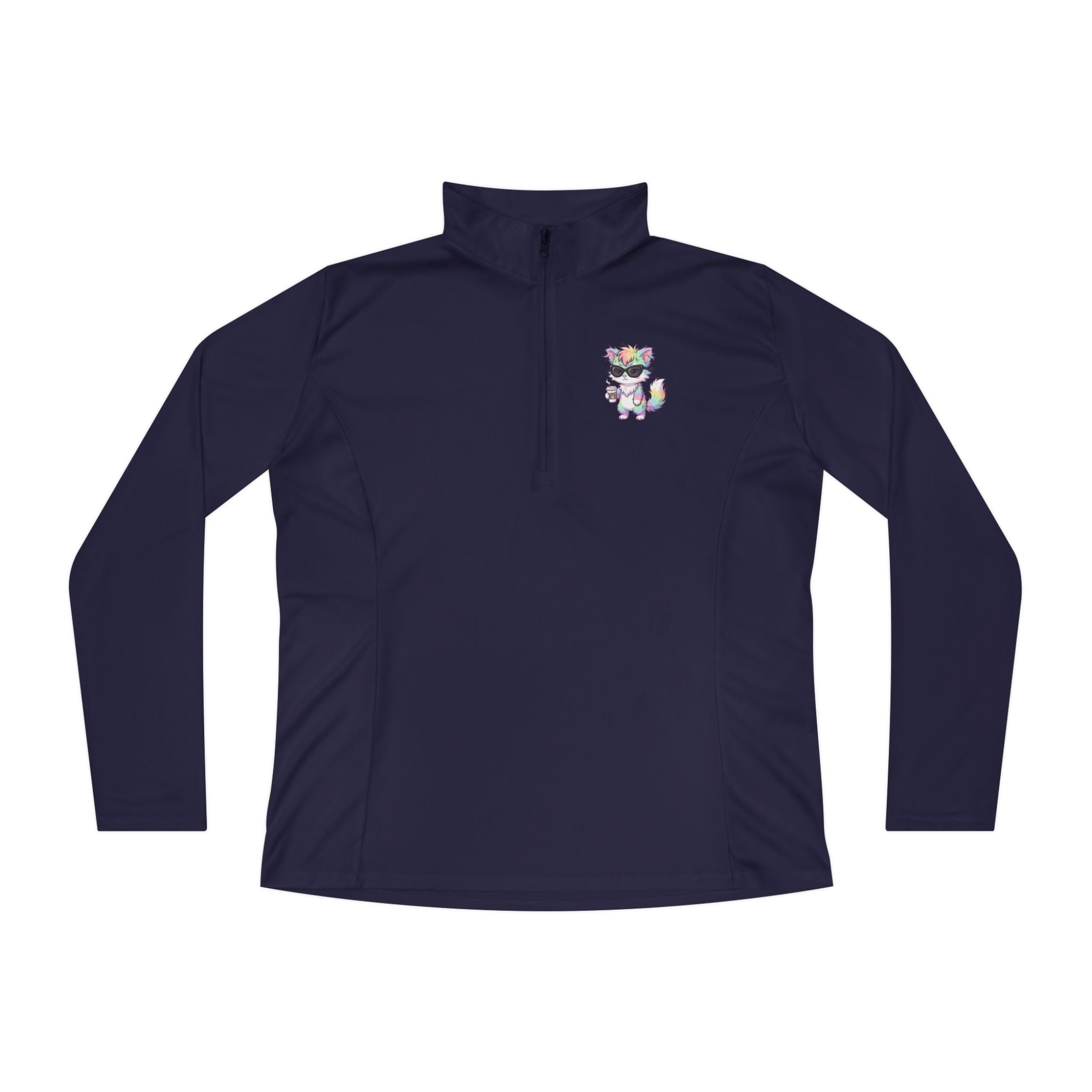 Cute Grumpy Rainbow Furry Ladies Quarter-Zip Pullover | Embroidered Pullover
