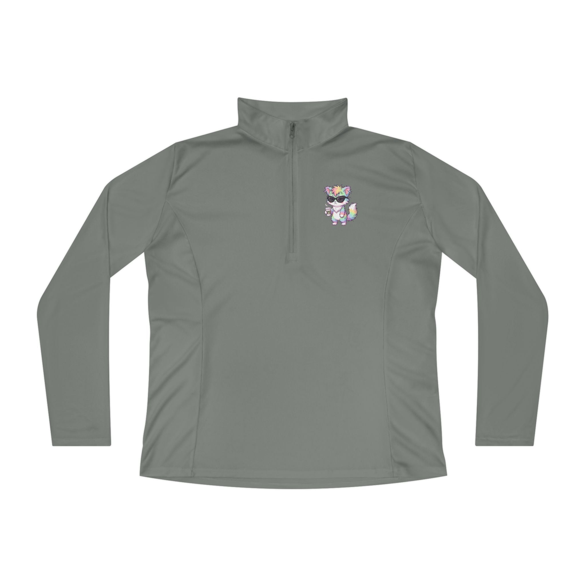 Cute Grumpy Rainbow Furry Ladies Quarter-Zip Pullover | Embroidered Pullover