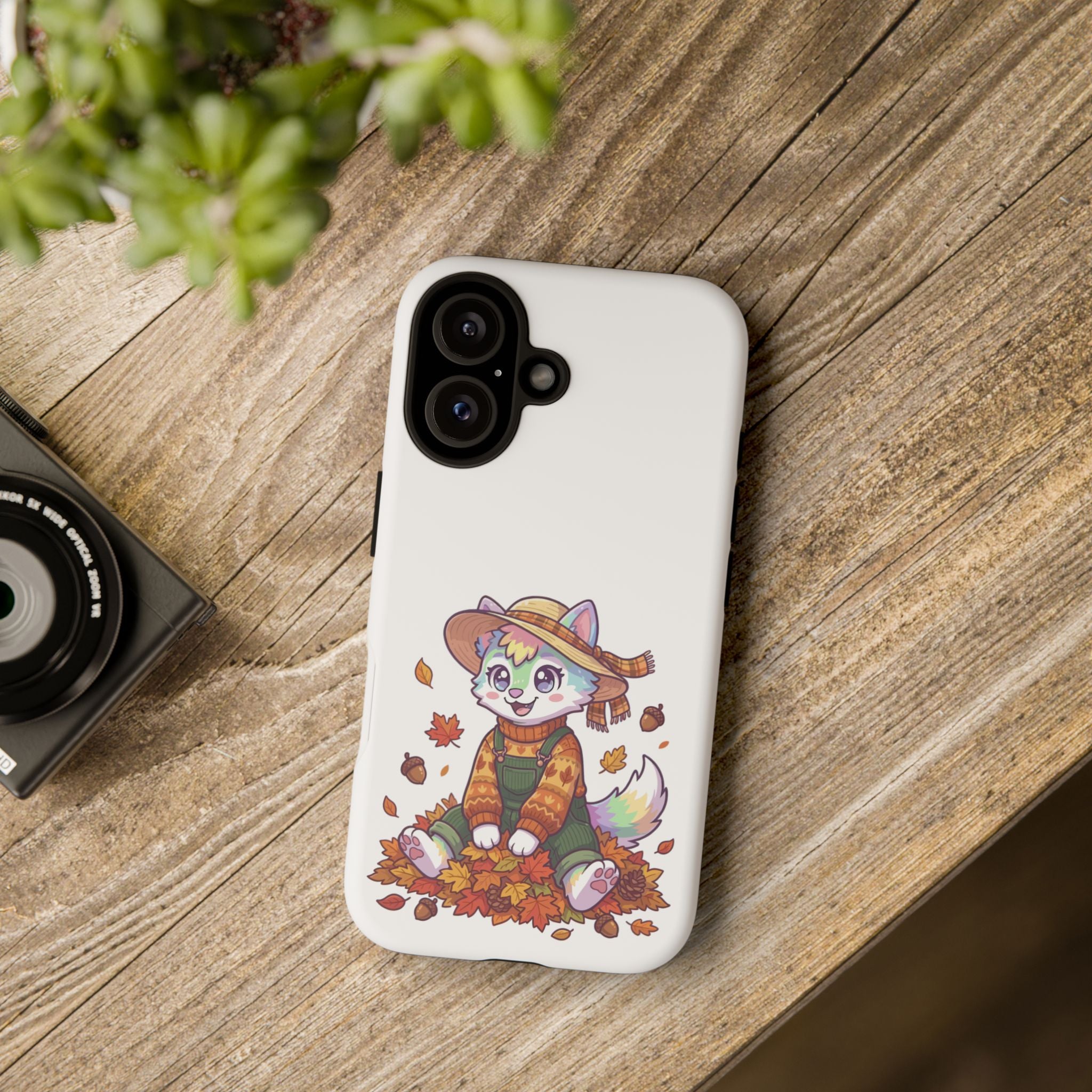 Autumn Fox Phone Case | Cute Fall Leaves Cat in Straw Hat iPhone | Samsung | Pixel Case