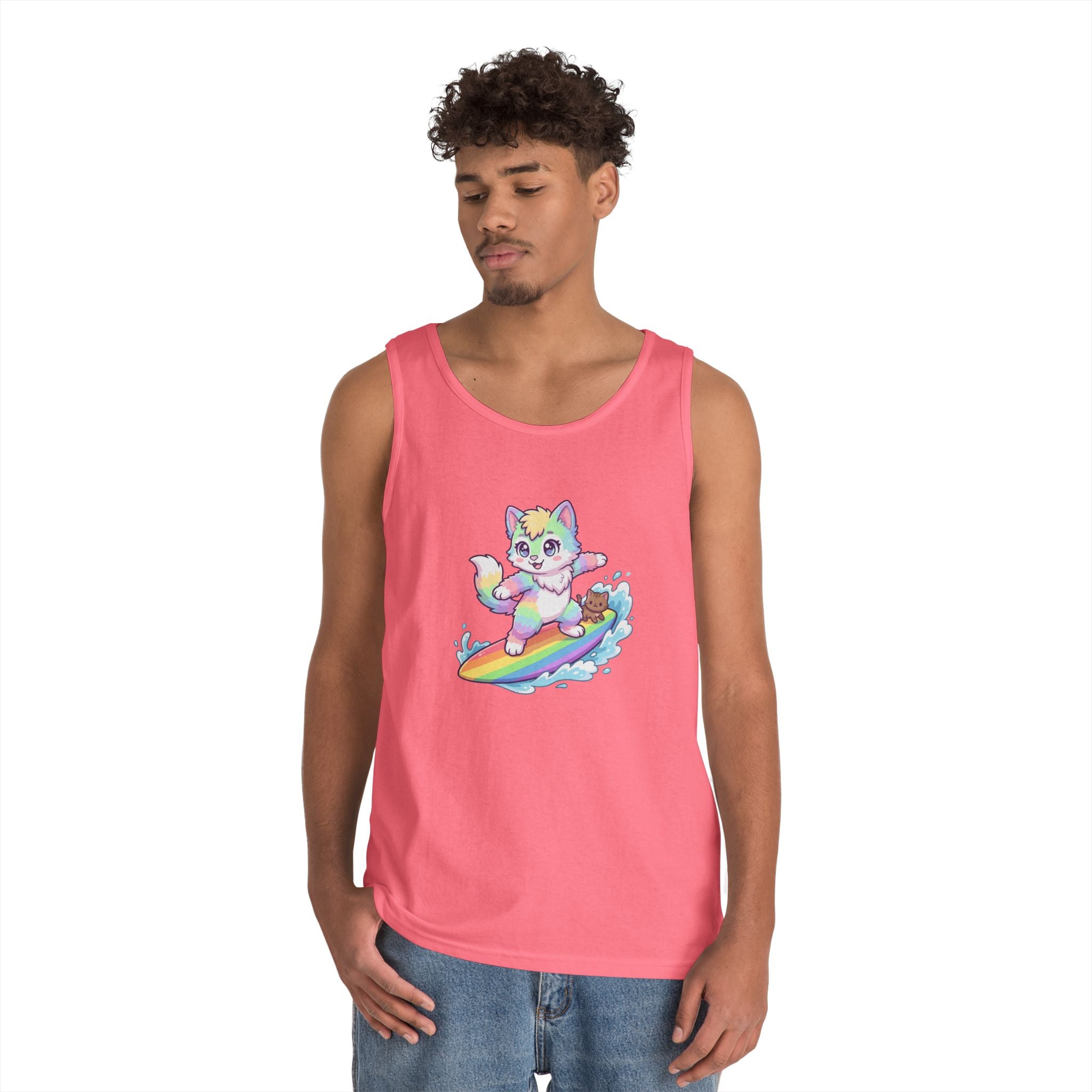 Kawaii Cat Surfing Rainbow Tank