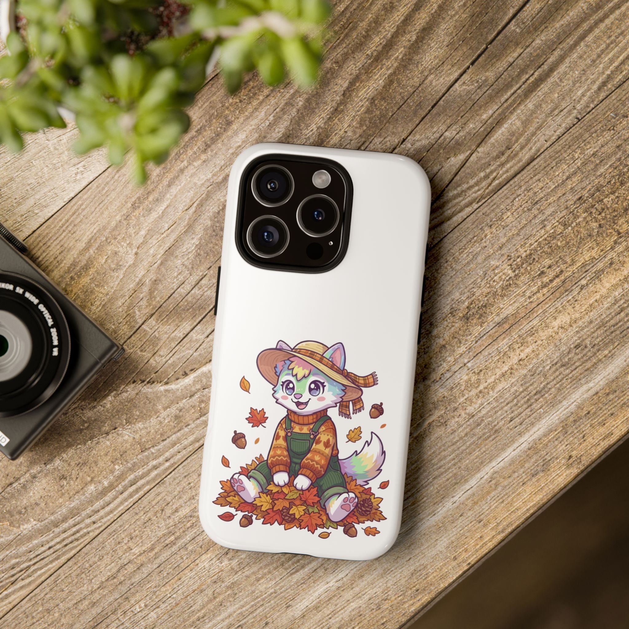 Autumn Fox Phone Case | Cute Fall Leaves Cat in Straw Hat iPhone | Samsung | Pixel Case