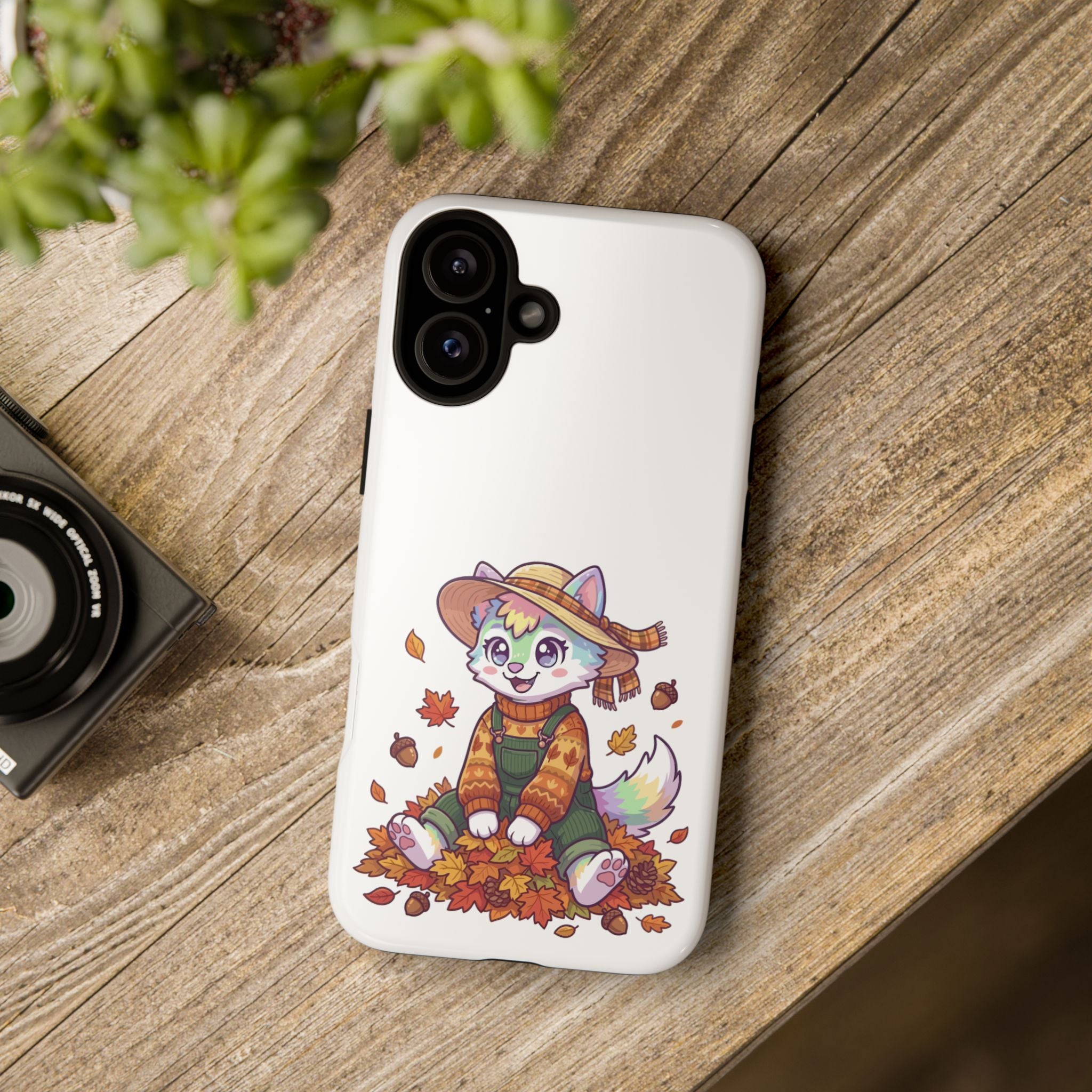 Autumn Fox Phone Case | Cute Fall Leaves Cat in Straw Hat iPhone | Samsung | Pixel Case