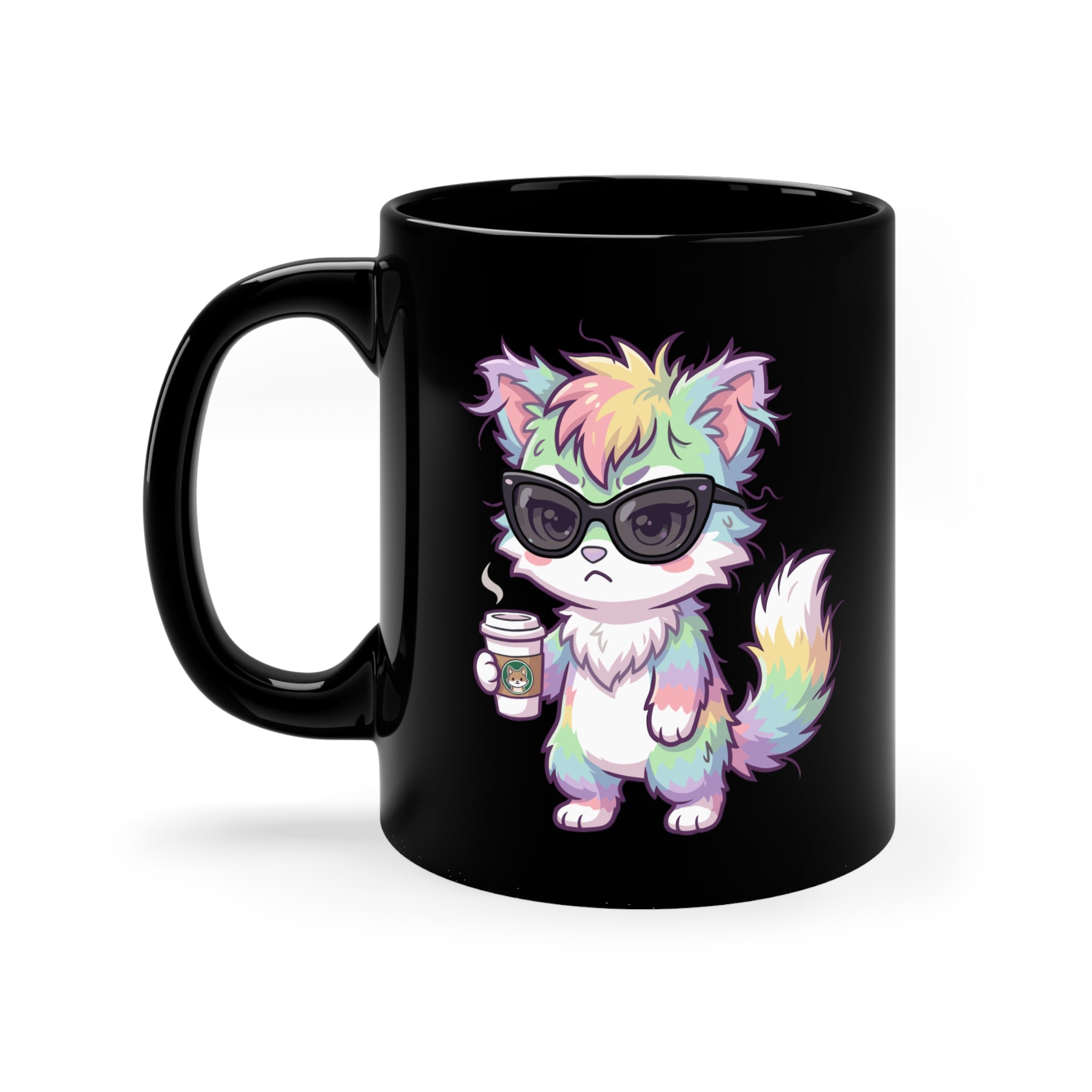 Cute Grumpy Rainbow Furry Coffee Mug | 11oz Black Mug