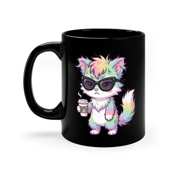 Cute Grumpy Rainbow Furry Coffee Mug | 11oz Black Mug