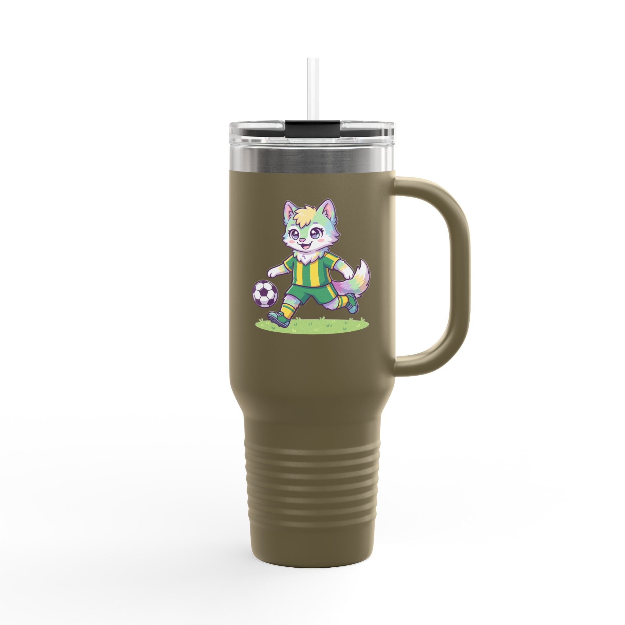 40oz Insulated Travel Mug — Cute Soccer Pastel Fox Design